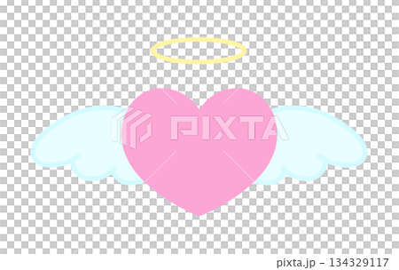 羽とヘイローがついたシンプルなハートの手描きイラストアイコン  134329117