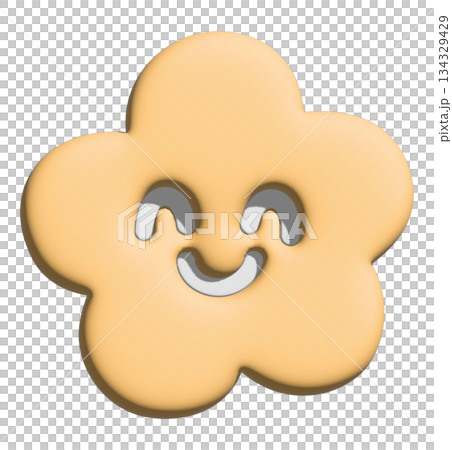 Illustration of smiling orange flower in 3D for model, inflated merchandise, plants, tree, nature, garden, floral print, decorations, cartoon character, comic, mascot, patch, brooch, print, sticker 134329429