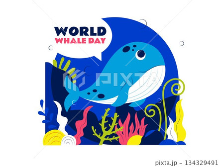 World Whale Day Vector Illustration Featuring Humpback Whale In Ocean Highlighting Marine Ecosystem Improvement And Mammal Protection in a Background 134329491