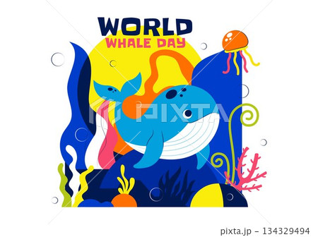 World Whale Day Vector Illustration Featuring Humpback Whale In Ocean Highlighting Marine Ecosystem Improvement And Mammal Protection in a Background 134329494