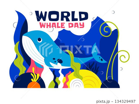 World Whale Day Vector Illustration Featuring Humpback Whale In Ocean Highlighting Marine Ecosystem Improvement And Mammal Protection in a Background 134329497