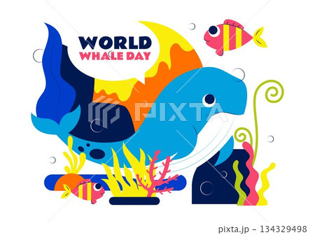 World Whale Day Vector Illustration Featuring Humpback Whale In Ocean Highlighting Marine Ecosystem Improvement And Mammal Protection in a Background 134329498