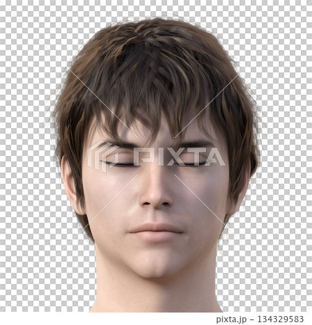3D illustration of a young man's face with his eyes closed, front view 3D illustration of a young man's face with his eyes closed, front view 134329583