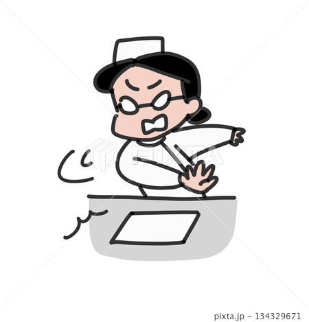 書類をつきつける看護師さん 134329671