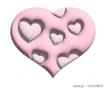 Inflated pink heart with little hearts pattern in 3D for model, Valentine Day, sticker, merchandise, fabric, decoration, love icon, campaign badge, sign, symbol, girl power, pin, cute patch, brooch 134329677
