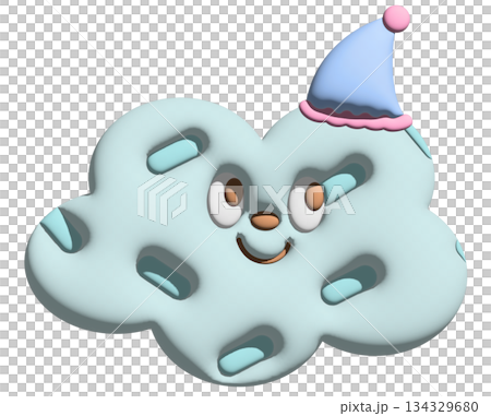 Inflated 3D happy blue cloud for model, merchandise, cartoon character, comic, mascot, sticker, cute patch, brooch, pin, weather, temperature, season, sky icon, decoration, good night sleep tight 134329680