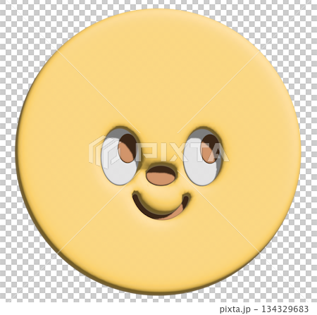 Illustration of inflated happy yellow face in 3D for stickers, model, merchandise, mood, feelings, expression, emoji, emoticon, decorations, shirt print, card, positive vibe, plush toy, kid doll, icon Illustration of inflated happy yellow face in 3D for stickers, model, merchandise, mood, feelings, expression, emoji, emoticon, decorations, shirt print, card, positive vibe, plush toy, kid doll, icon 134329683