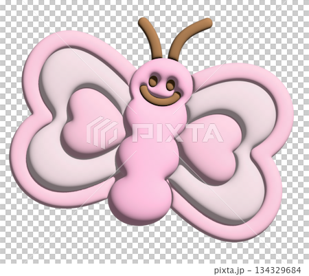 Inflated pastel pink butterfly in 3D for model, animal, spring, summer, flower, cartoon character, comic, mascot, cute patch, brooch, shirt print, plush toy, doll, nature, garden, blossom, blooming Inflated pastel pink butterfly in 3D for model, animal, spring, summer, flower, cartoon character, comic, mascot, cute patch, brooch, shirt print, plush toy, doll, nature, garden, blossom, blooming 134329684