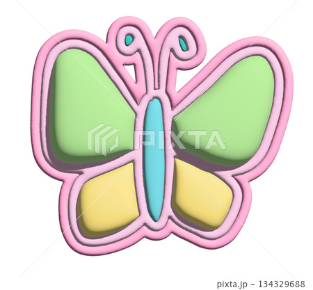 Inflated pastel butterfly in 3D for model, animal, spring, summer, flower, cartoon character, comic, mascot, cute patch, brooch, shirt print, plush toy, kid doll, nature, garden, blossom, blooming 134329688