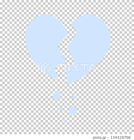 A hand-drawn illustration of a cracked heart with pieces falling apart, light blue 134329706