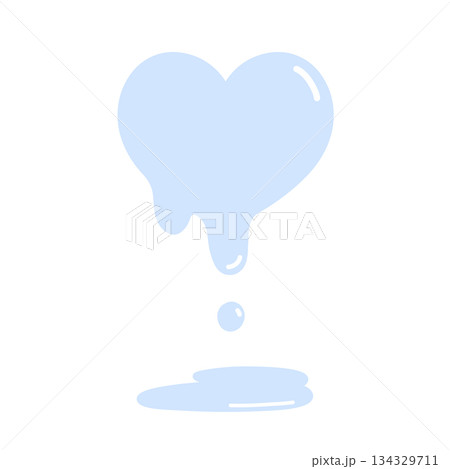 溶けて水たまりを作っているハートの手描きイラストアイコン ハイライトあり 水色 134329711