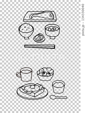 Healthy breakfast illustrations _ Japanese and Western food _ Line drawing Healthy breakfast illustrations _ Japanese and Western food _ Line drawing 134330040