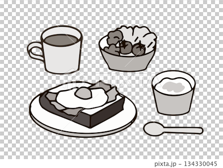 健康早餐插畫_西式食物_黑白 134330045