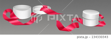 Open round gift boxes set on transparent 134330343