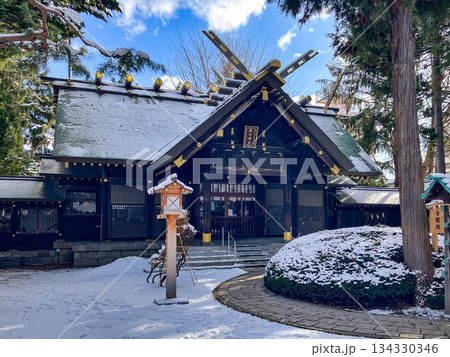 雪に包まれた北海道札幌市・琴似神社の境内風景 134330346