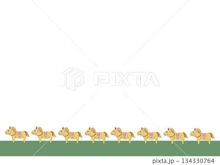 草原で並んで歩く馬のカラーイラスト 134330764