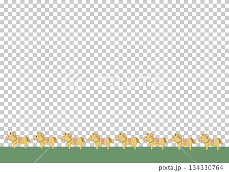 草原で並んで歩く馬のカラーイラスト 134330764