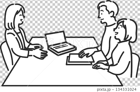 一對三十多歲的夫婦正在討論人生規劃的插圖（僅線條畫） 134331024