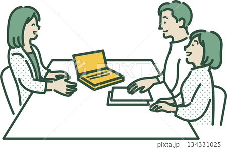 ライフプランについて相談する30代夫婦のイラスト 134331025