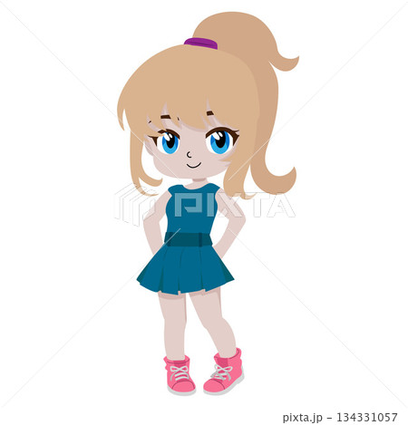 girl chibi with blue skirt flat style 134331057