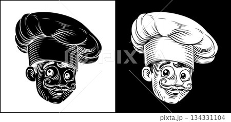 Smiling Chef Baker Cook Woodcut Vintage Drawing 134331104