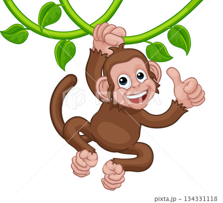Monkey Singing On Jungle Vines Thumbs Up Cartoon 134331118