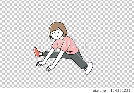 Illustration of a flexible woman stretching with her legs spread 134331221