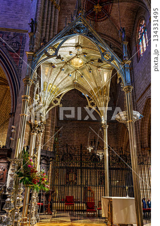 Interior of the Cathedral Saint Mary in Pamplona, Navarre, Spain 134331495