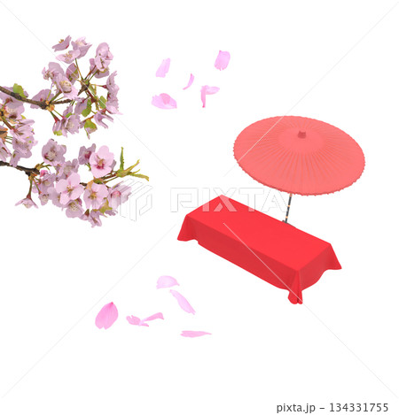 ソメイヨシノの桜の花見と和風な茶店の春の風景 134331755