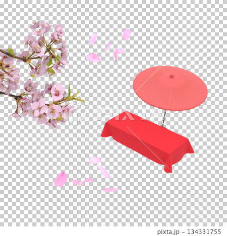 ソメイヨシノの桜の花見と和風な茶店の春の風景 134331755