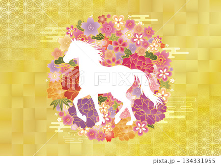 2026　和柄　午年シルエット　ゴージャス年賀状 134331955