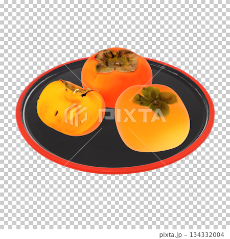 Sweet persimmons on a lacquer tray, a taste of late autumn Sweet persimmons on a lacquer tray, a taste of late autumn 134332004