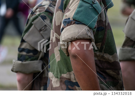 French soldier working in camouflage uniform, french army 134332018