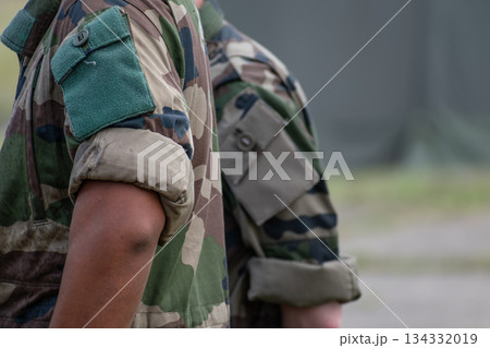 French soldier working in camouflage uniform, french army 134332019