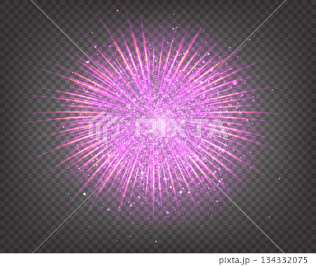 Realistic sparkling fire cracker with shining purple sparks Realistic sparkling fire cracker with shining purple sparks 134332075