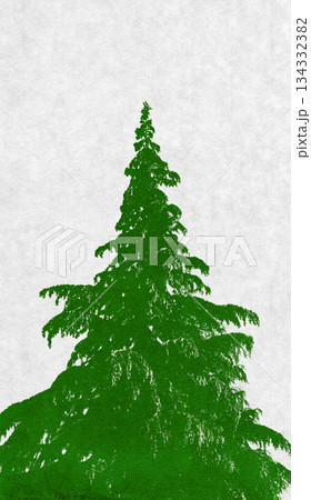シルエットが美しい緑の和紙アート、リアルなモミの木 134332382