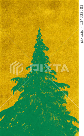 シルエットが美しい緑の金箔アート、リアルなモミの木 134332383