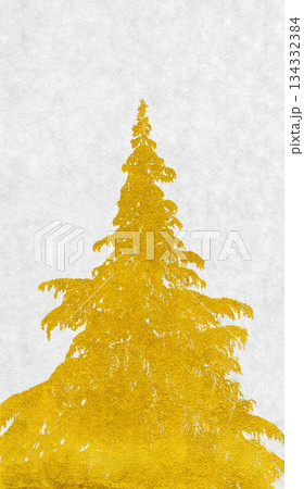 リアルなモミの木を金箔で描いた、和風のシルエットアート 134332384