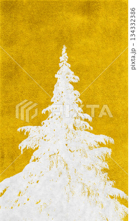 リアルなモミの木を金箔で描いた、和風のシルエットアート 134332386