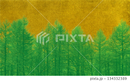 リアルな冬の森を金箔で描いた、和風のシルエットアート 134332389