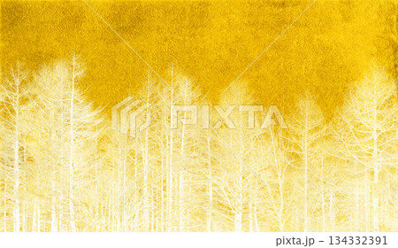 リアルな冬の森を金箔で描いた、白銀のシルエットアート 134332391