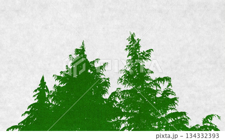シルエットが美しい緑の和紙アート、リアルなモミの木 134332393