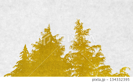リアルなモミの木を金箔で描いた、和風のシルエットアート 134332395