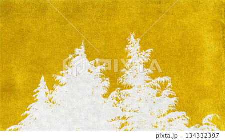 リアルなモミの木を金箔で描いた、和風のシルエットアート 134332397