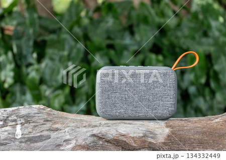 closeup of portable wireless speaker for listening to music, bluetooth speaker 134332449