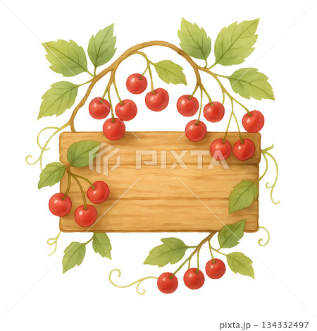 Cherries with wooden signboard Cherries with wooden signboard 134332497