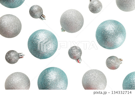 Teal and silver ornaments add festive joy 134332714