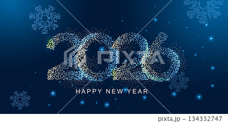 Abstract New Year design holiday card with Big numbers 2026 made of dots. 134332747
