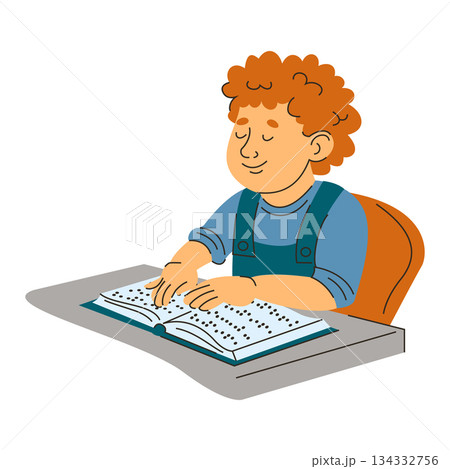 Blind characters reading Braille book Blind characters reading Braille book 134332756