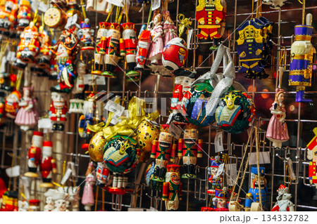 Traditional Christmas souvenir nutcrackers sold on Christmas market 134332782